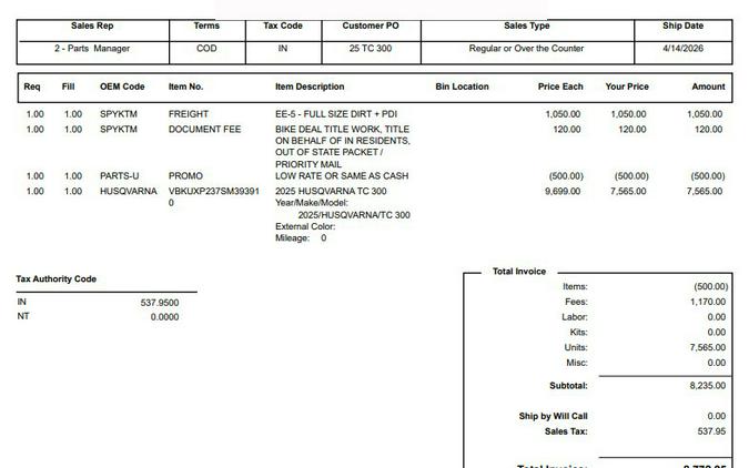 2025 TC 300, $8,549.70 OTD w 7% Sales tax! - Husqvarna Motorcycles