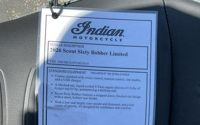 New 2026 Indian Motorcycle Scout Sixty Bobber Lt