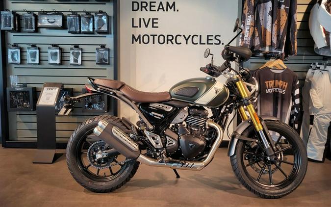 2024 Triumph Scrambler 400 X Matte Khaki Green / Fusion White