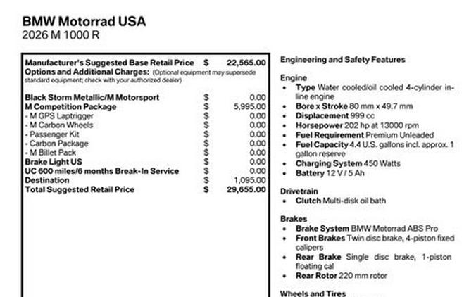New 2026 BMW M 1000 R