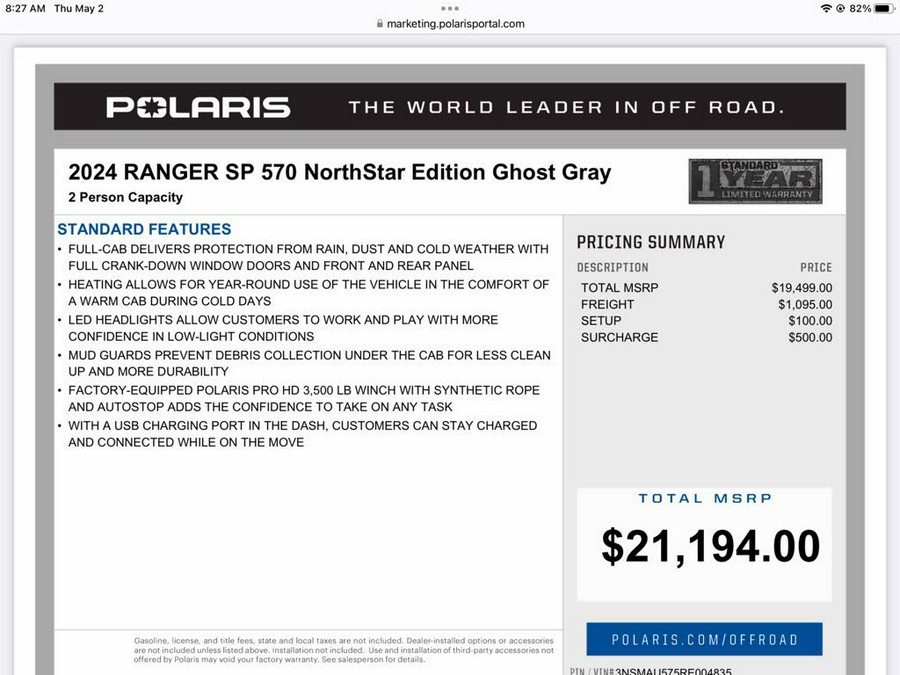 2024 Polaris Industries Ranger® SP 570 NorthStar Edition Base