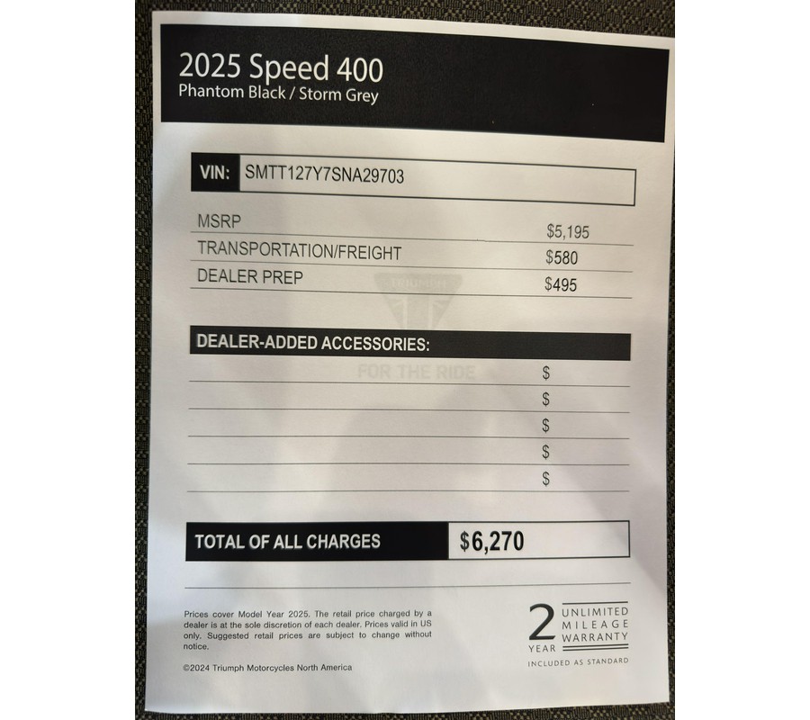 2025 Triumph SPEED 400 - PHANTOM BLACK - STORM GREY