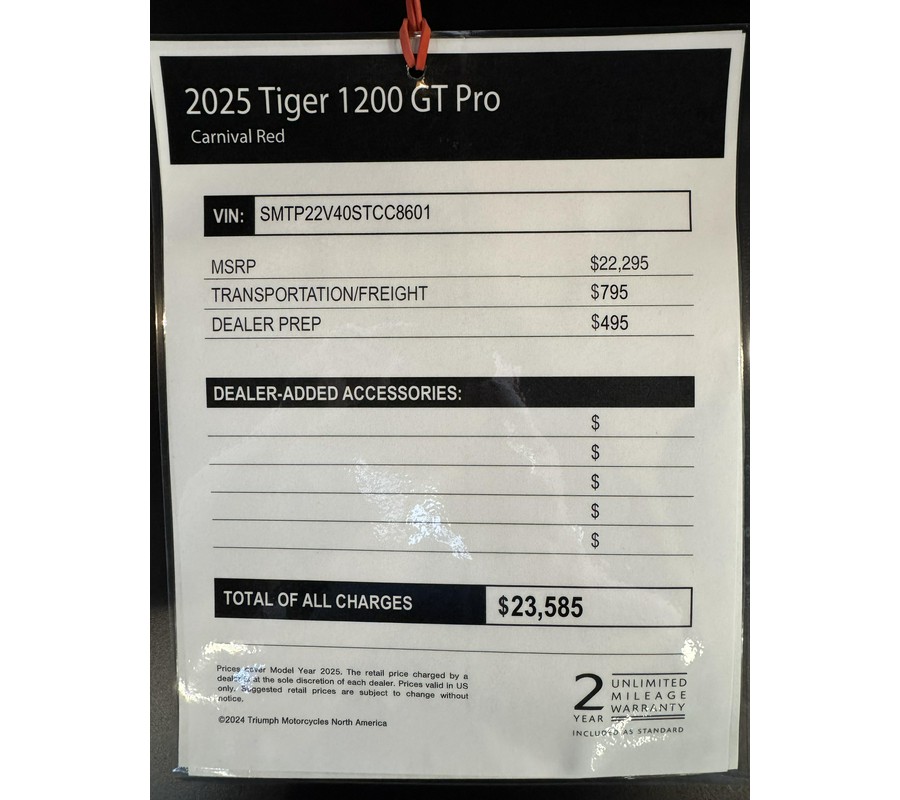 2025 Triumph Tiger 1200 GT Pro - CARNIVAL RED