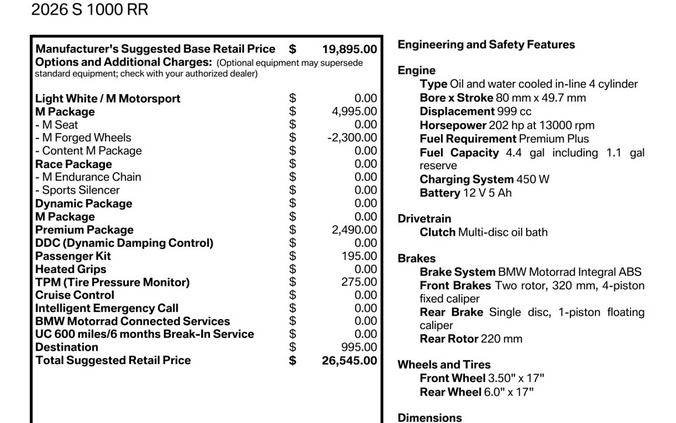 2026 BMW Motorrad S 1000 RR | $3,000 Cash Rebate