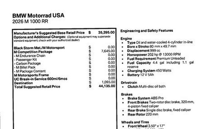 New 2026 BMW M 1000 RR