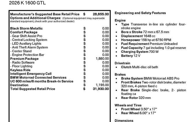 New 2026 BMW K 1600 GTL in Long Beach, CA