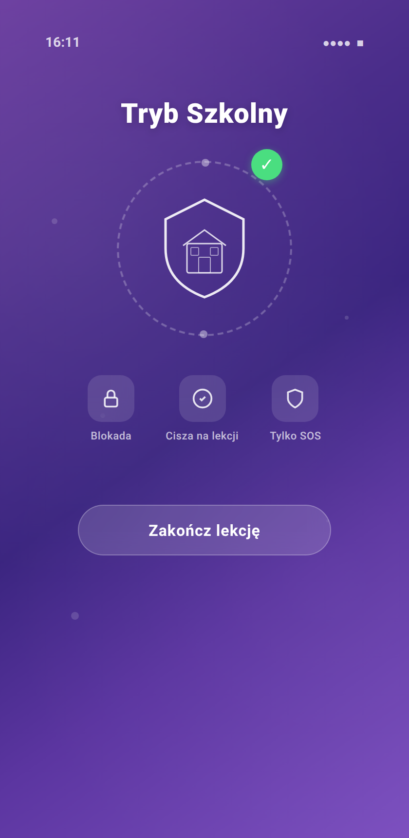 Ekran Trybu Szkolnego — telefon zablokowany, SOS dostępny