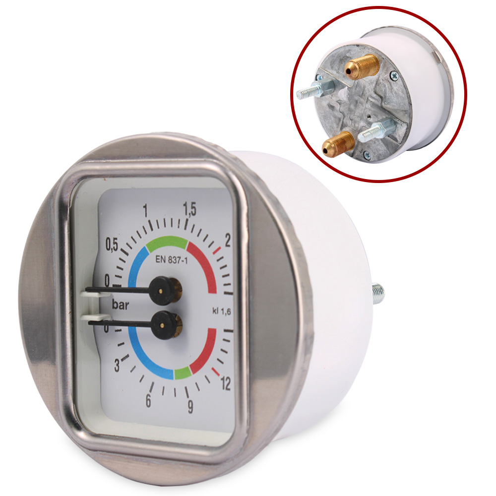 Manometro caldaia-pompa corpo Ø63mm 0÷2,5/0÷16Bar attacchi Ø1/8m