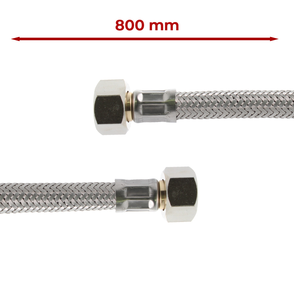 Tubo carico acqua lunghezza 800mm trecciato inox Ø3/8Fc Fc