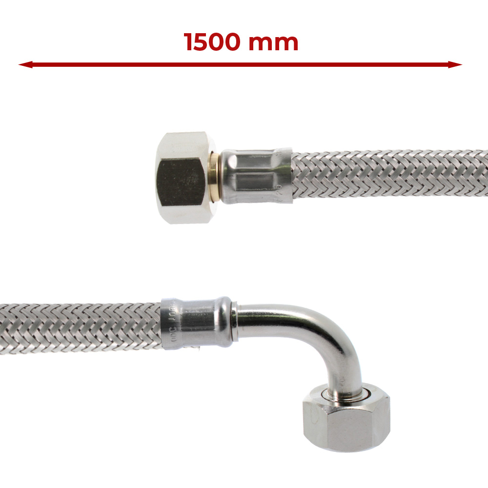 Tubo carico acqua lunghezza 1500mm trecciato inox Ø3/8Fc CFc