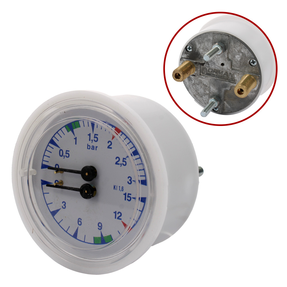 Manometro caldaia - pompa corpo Ø63mm 0÷3/0÷15Bar attacchi Ø1/8m
