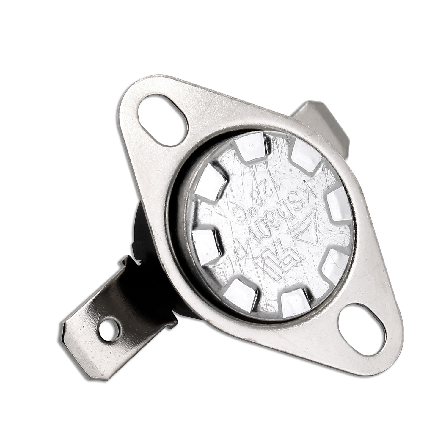 Termostato scatto fisso n.c. 128° con occhielli di fissaggio faston da 6,3mm ada