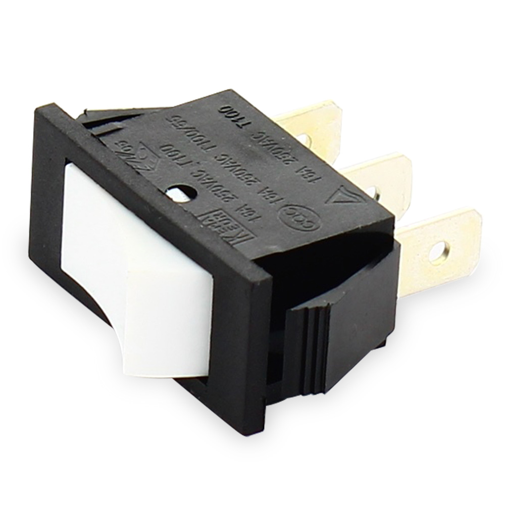 Deviatore unipolare 10a 12x27mm 3 faston con tasto di colore bianco e corpo di c