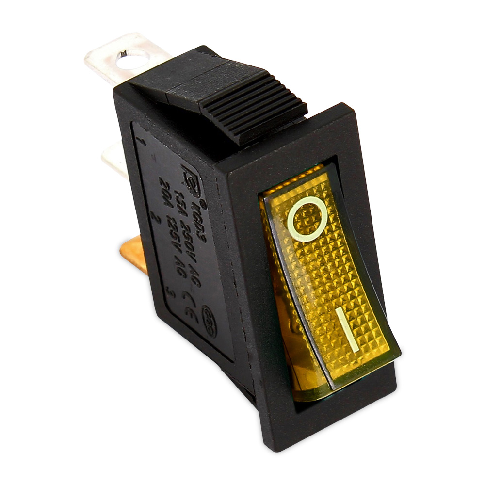 Interruttore luminoso di colore giallo 11x30 mm 250v 16a unipolare adattabile
