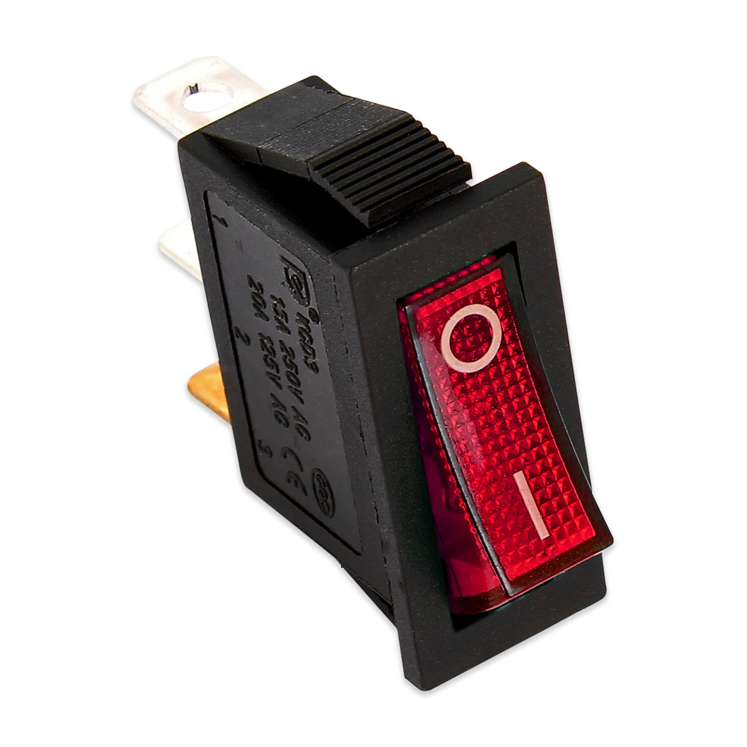 Interruttore luminoso rosso led 11x30 mm 250v 16a unipolare adattabile