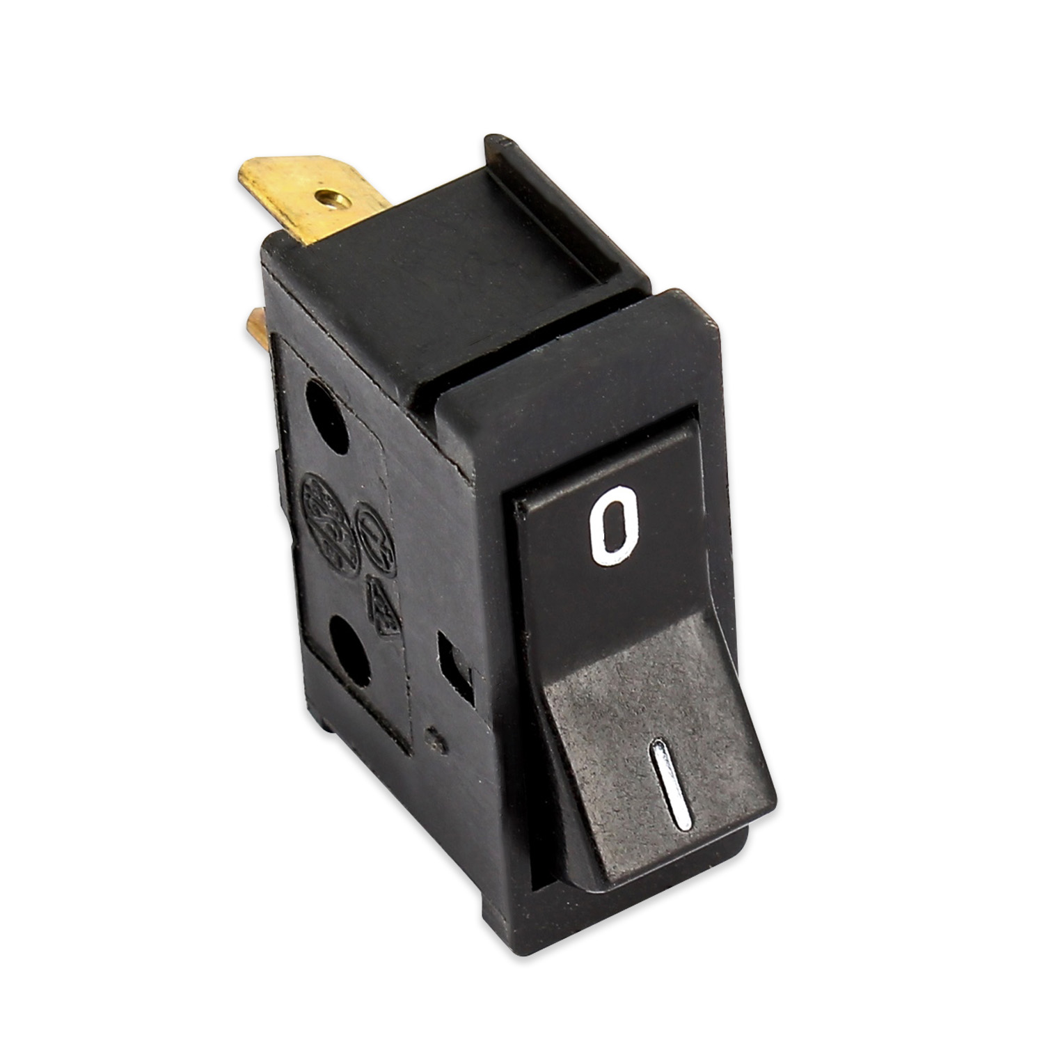 Interruttore di colore nero unipolare 2 faston simbolo i/ii vasca 13x29 mm adatt