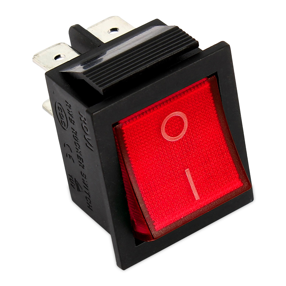 Interruttore bipolare luminoso led rosso 250v 16a 4 faston da 6,3mm 22x30 mm 220
