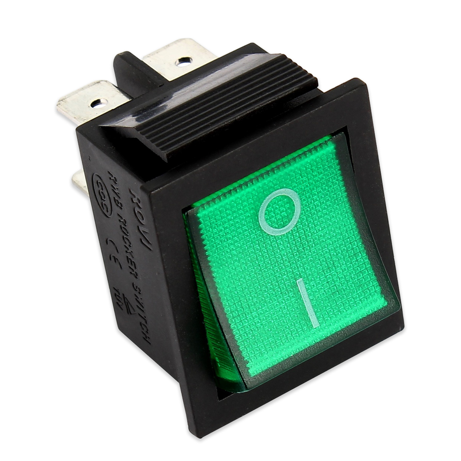 Interruttore 22x30 bipolare luminoso di colore verde 250v 16a 4 faston adattabil