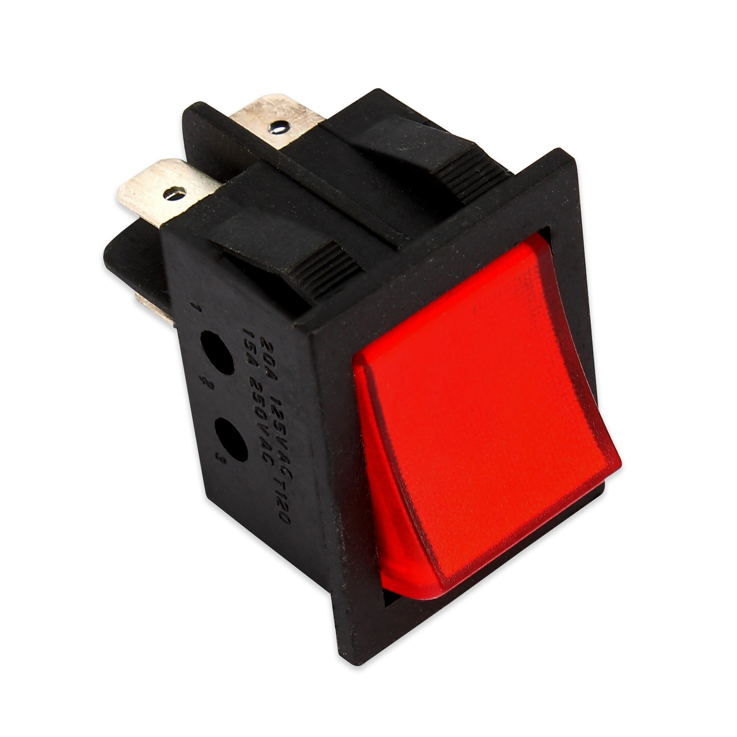 Pulsante bipolare luminoso di colore rosso 16a 4 faston 22x30 mm adattabile