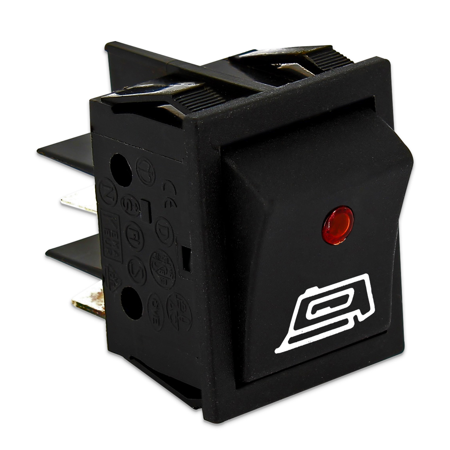 Interruttore bipolare con led luminoso di colore rosso con simbolo ferro d01 ada