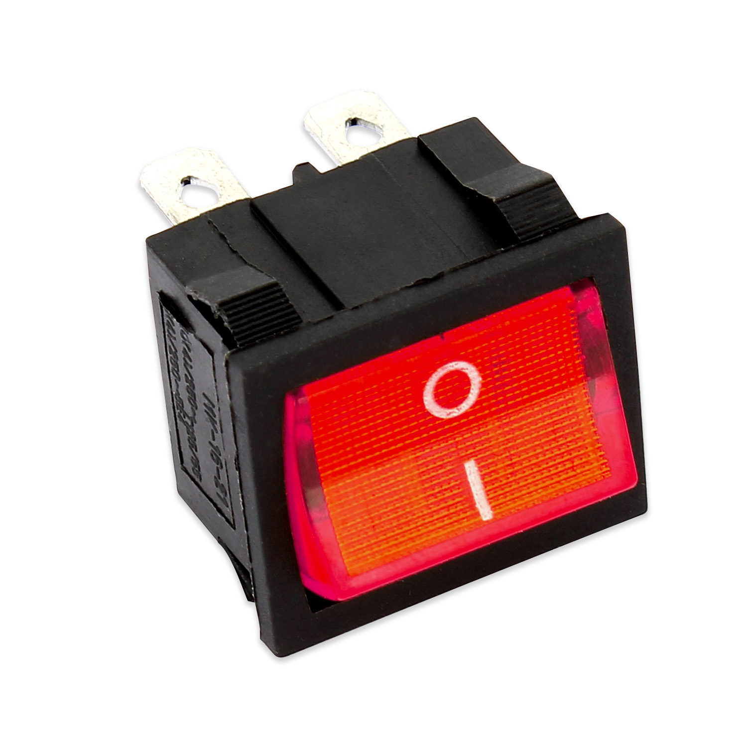 Interruttore bipolare luminoso di colore rosso 6a 250v 19x23 mm 4 faston 4,8 mm