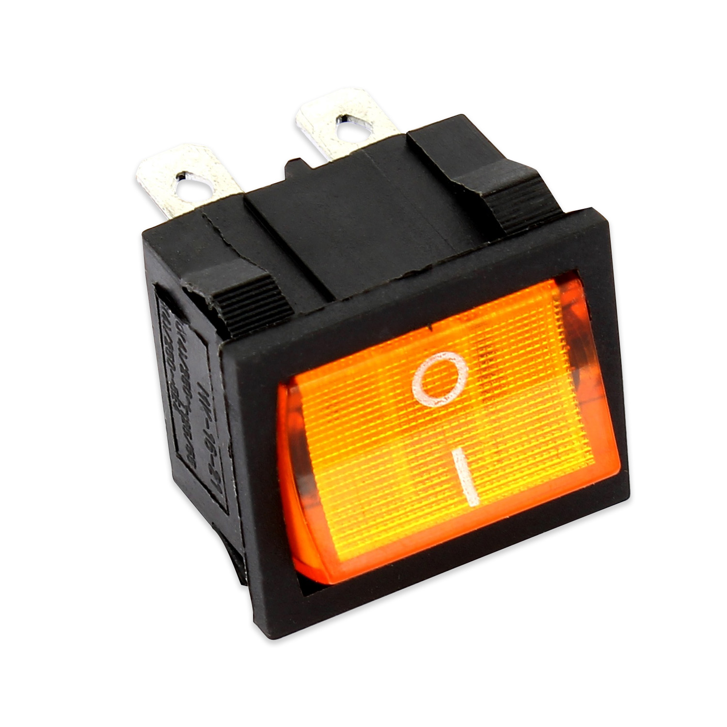 Interruttore bipolare luminoso di colore giallo 10a 19 x 23 mm 4 faston 4,8 mm a