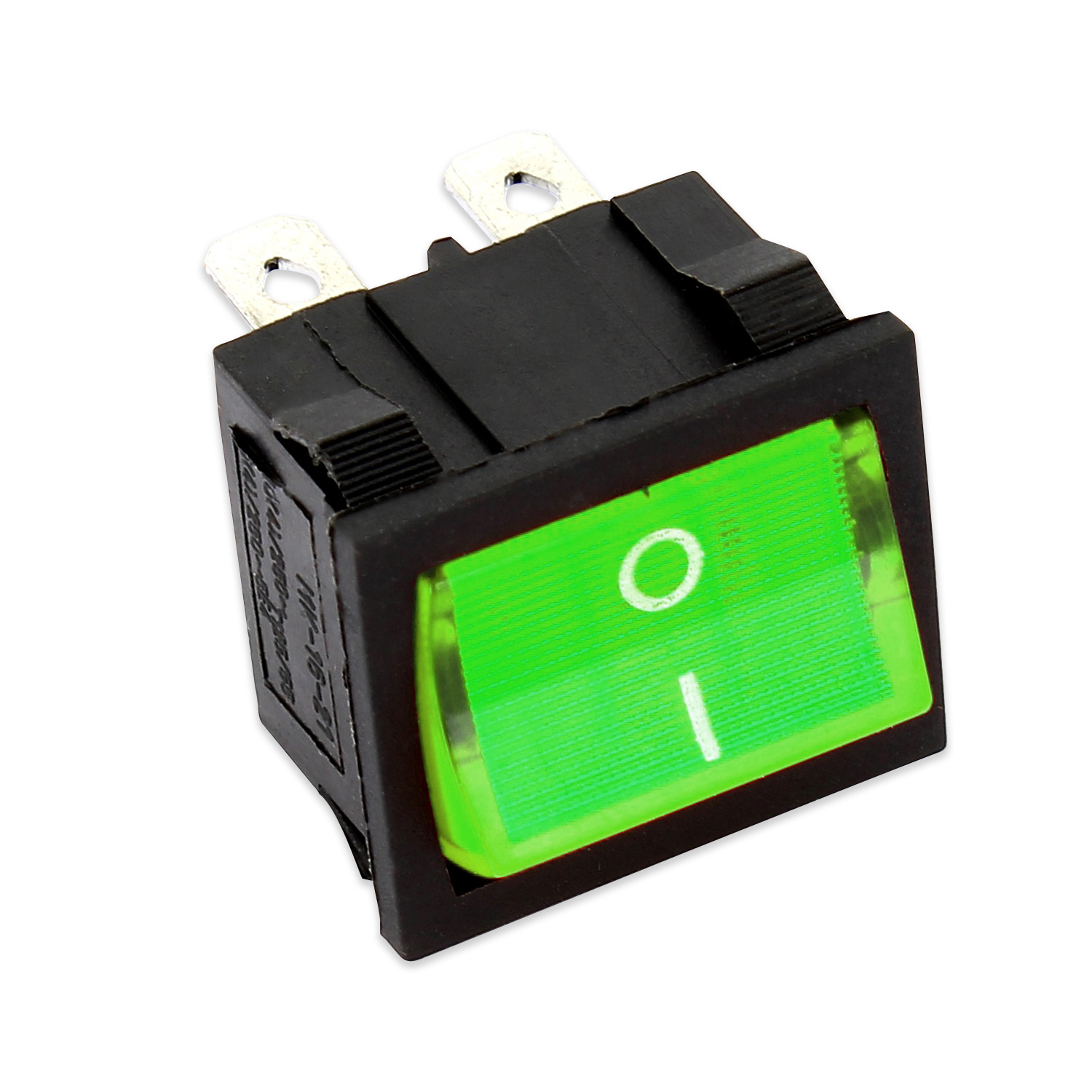 Interruttore bipolare luminoso di colore verde 10a 19 x 23 mm 4 faston 4,8 mm ad