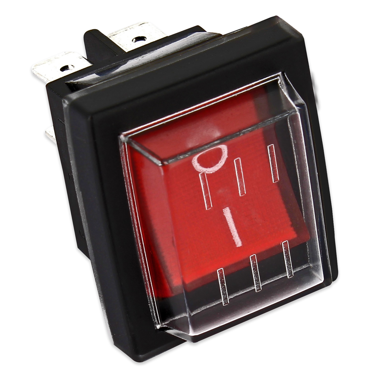 Interruttore 22x30 bipolare luminoso rosso con protezione 250v 16a 4 faston adat