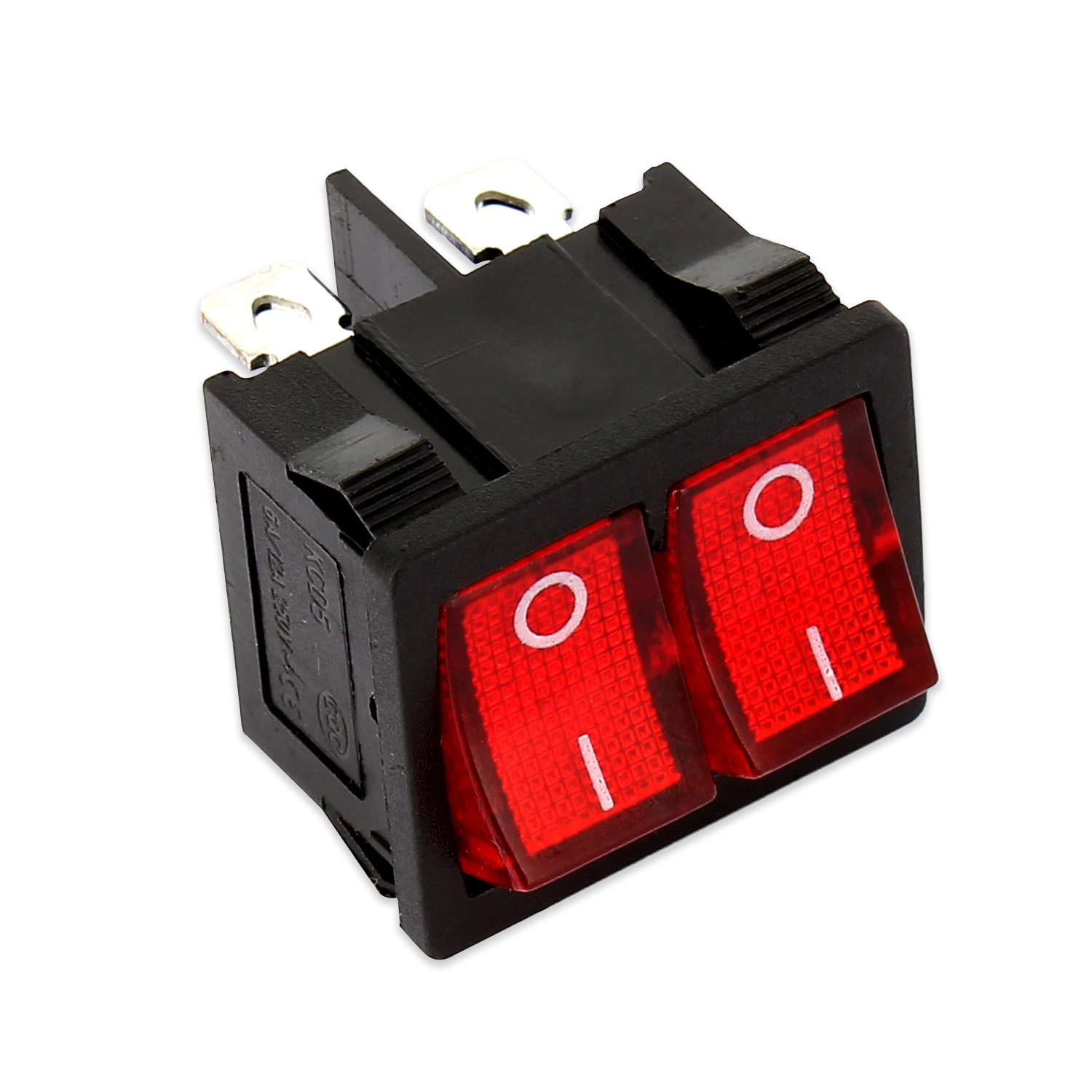 Interruttore doppio unipolare luminoso di colore rosso 10a 23x19mm 6 faston adat