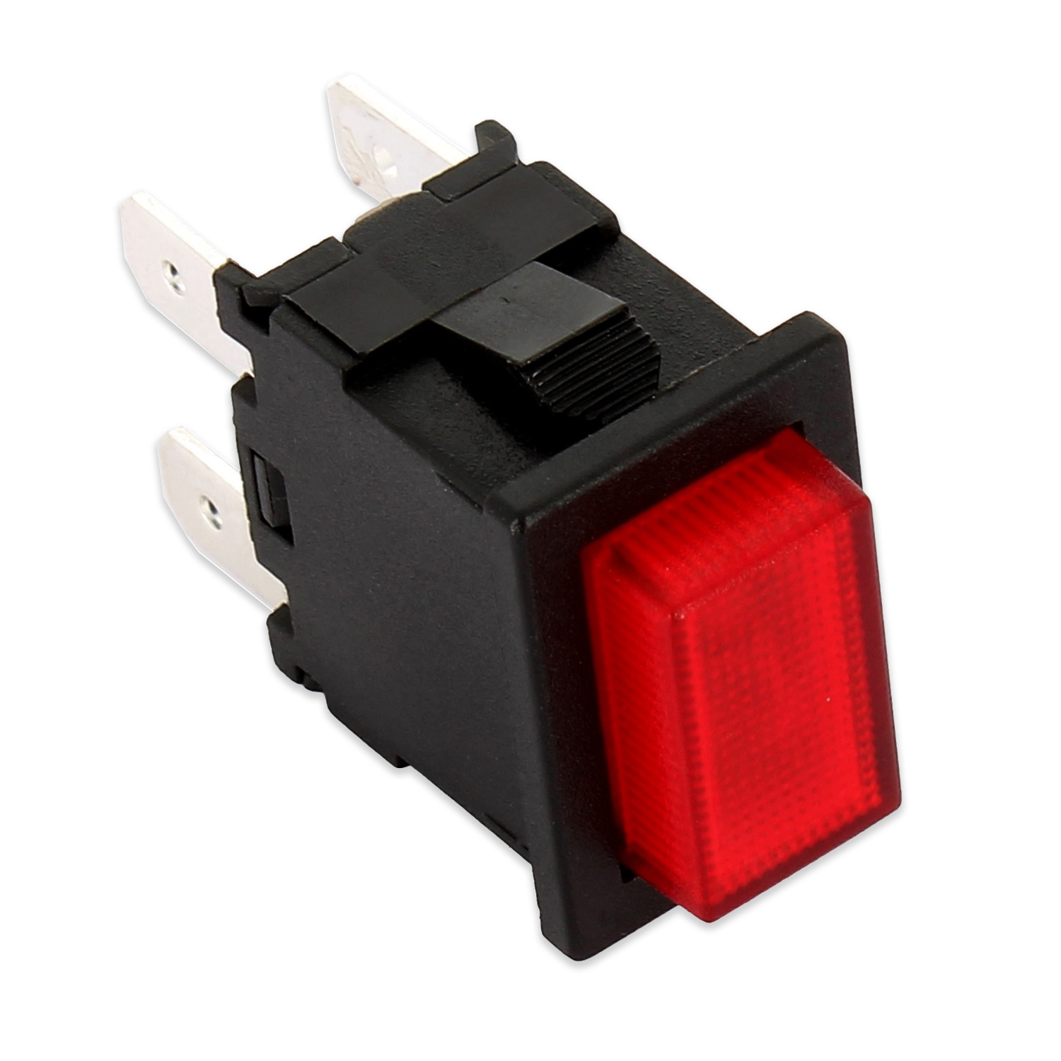 Interruttore luminoso push bipolare di colore rosso 13x19mm 250v 6a 4 faston 4,8