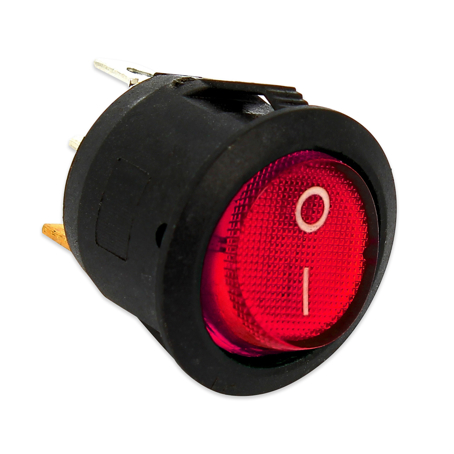 Interruttore tondo luminoso di colore rosso Ø 20mm 250v 6a 3 faston 4,8mm  adatt