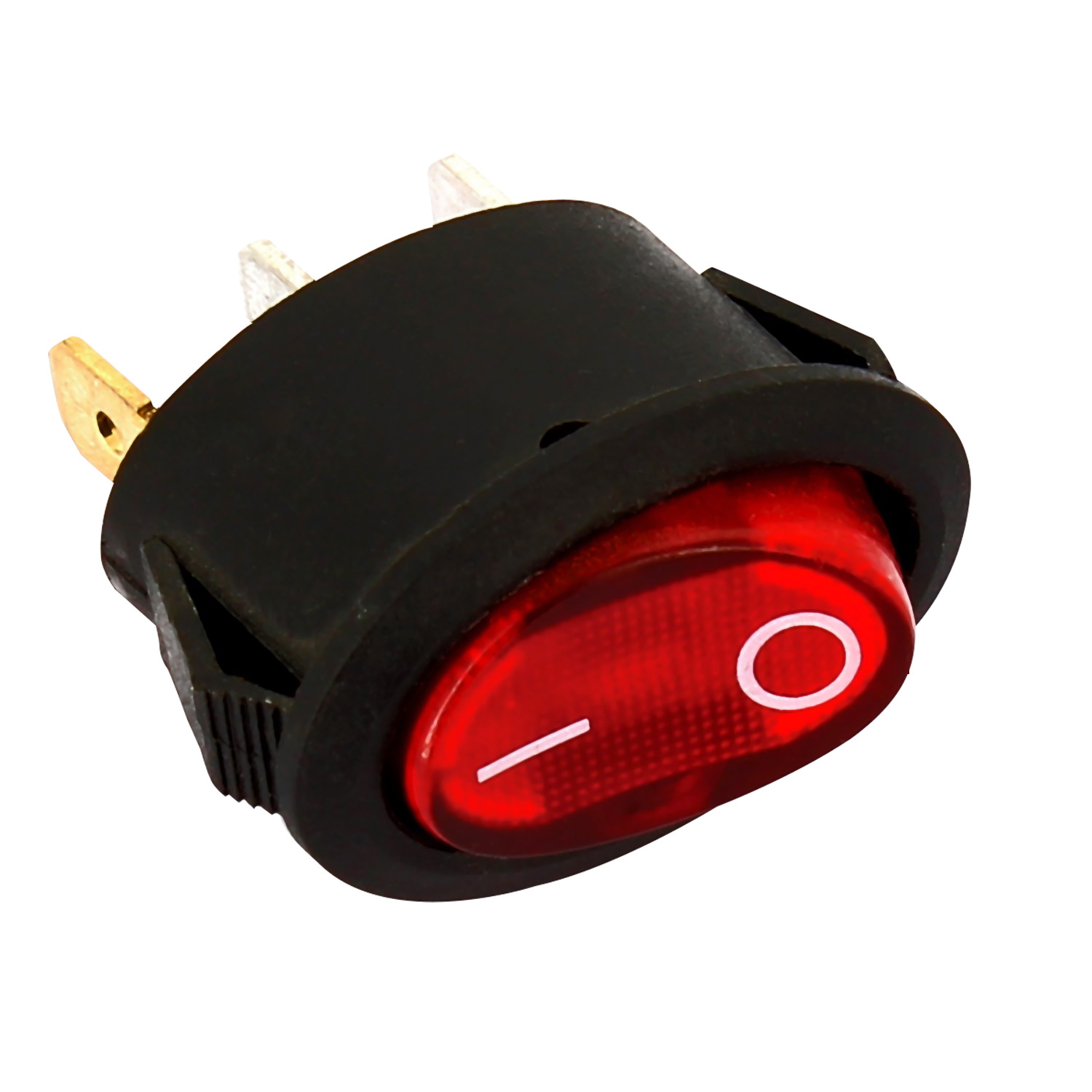 Interruttore 0-1 di colore rosso luminoso ovale 20,4x13,6mm 6a 250v 3 faston 4,8