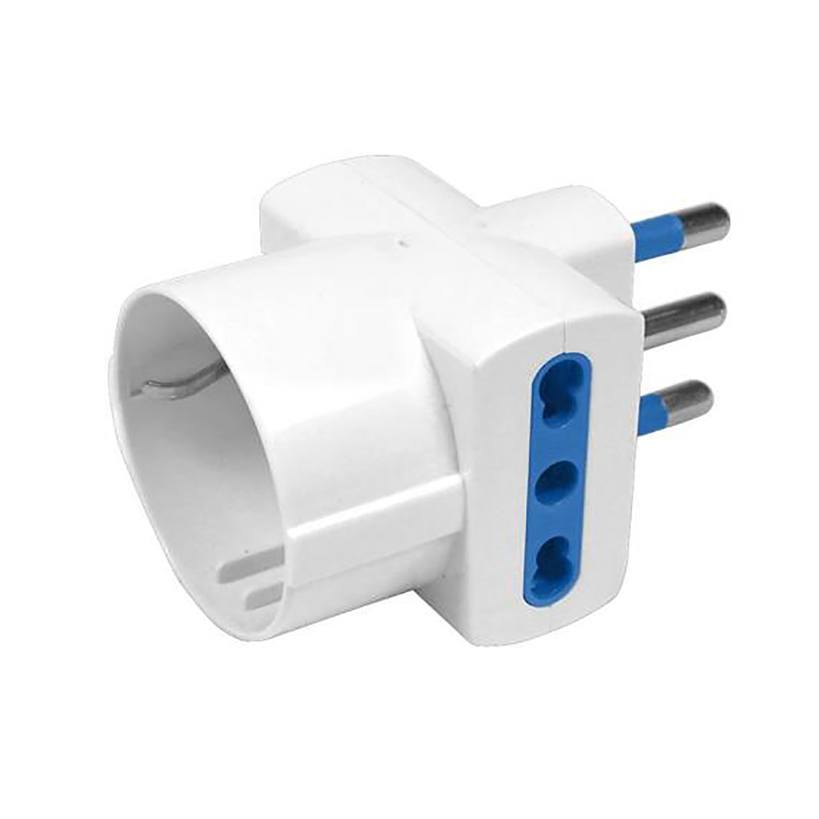 Adattatore con 3 prese (2 bivalenti + schuko) - spina 16a di colore bianco in bu