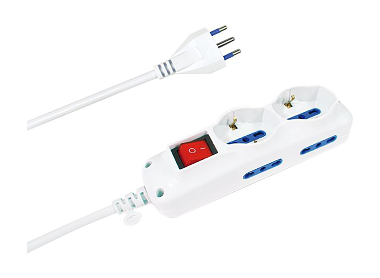 Multipresa con interruttore - 2 schuko + 4 bivalenti 10/16a / spina 16a di color