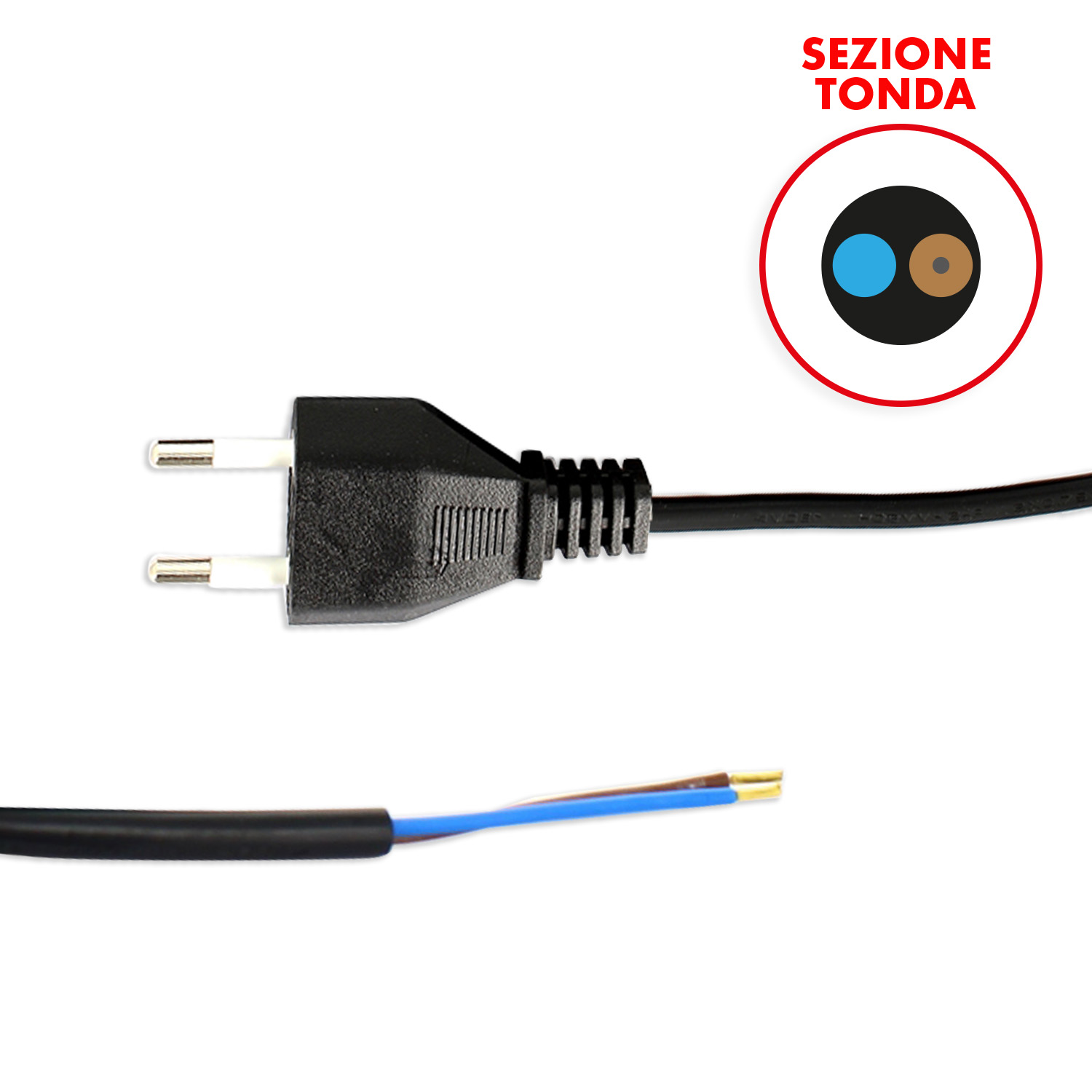 Cavo alimentazione 2x0,75mm 2mt spina italia di colore nero tondo adattabile