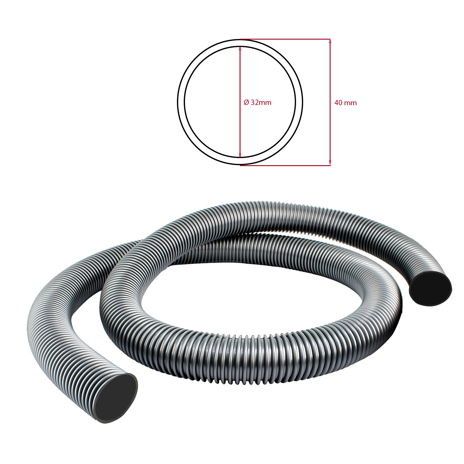 Tubo flessibile al metro Ø interno 32mm esterno 40mm di colore grigio confezione