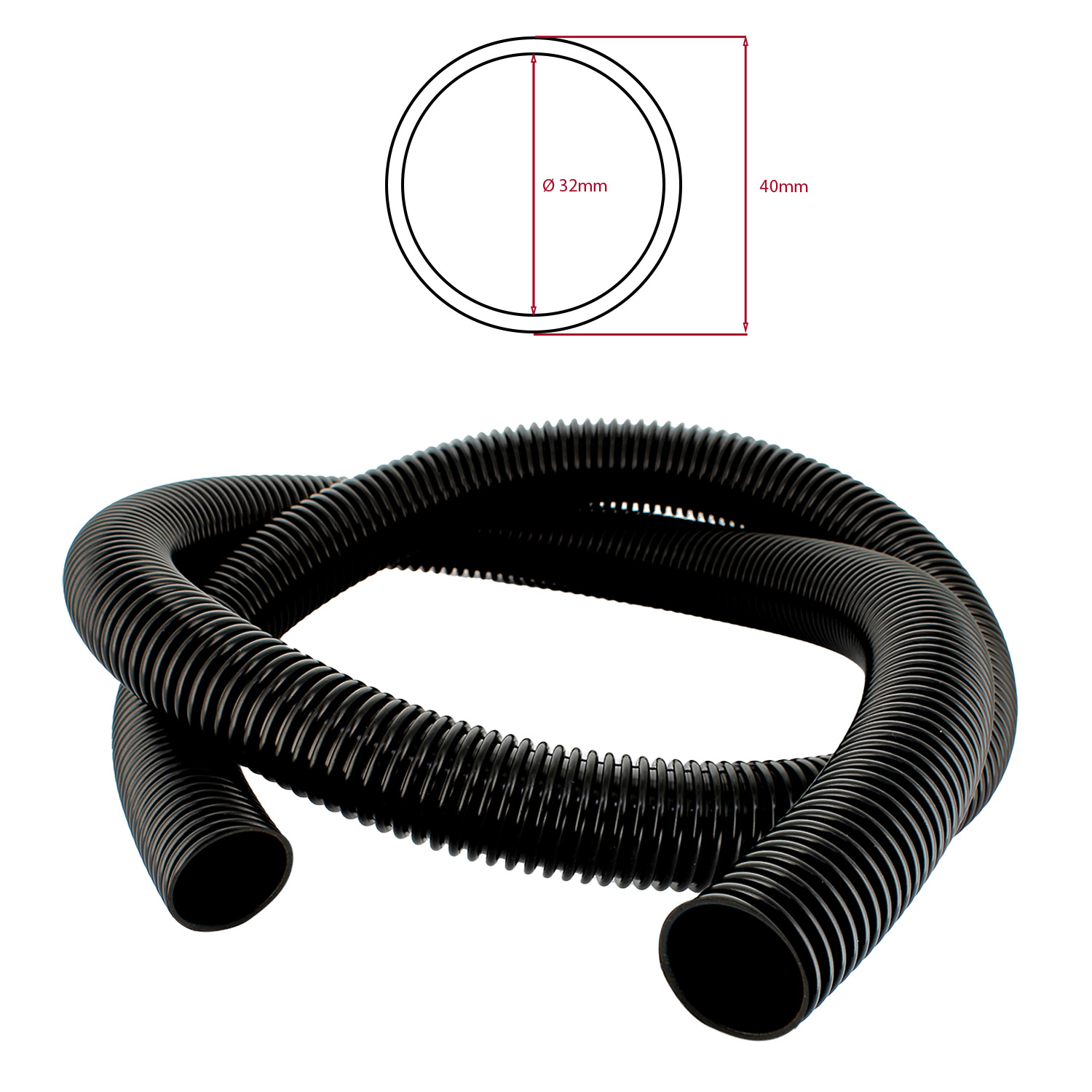 Tubo flessibile al metro Ø interno 32mm esterno 40mm di colore nero confezione d