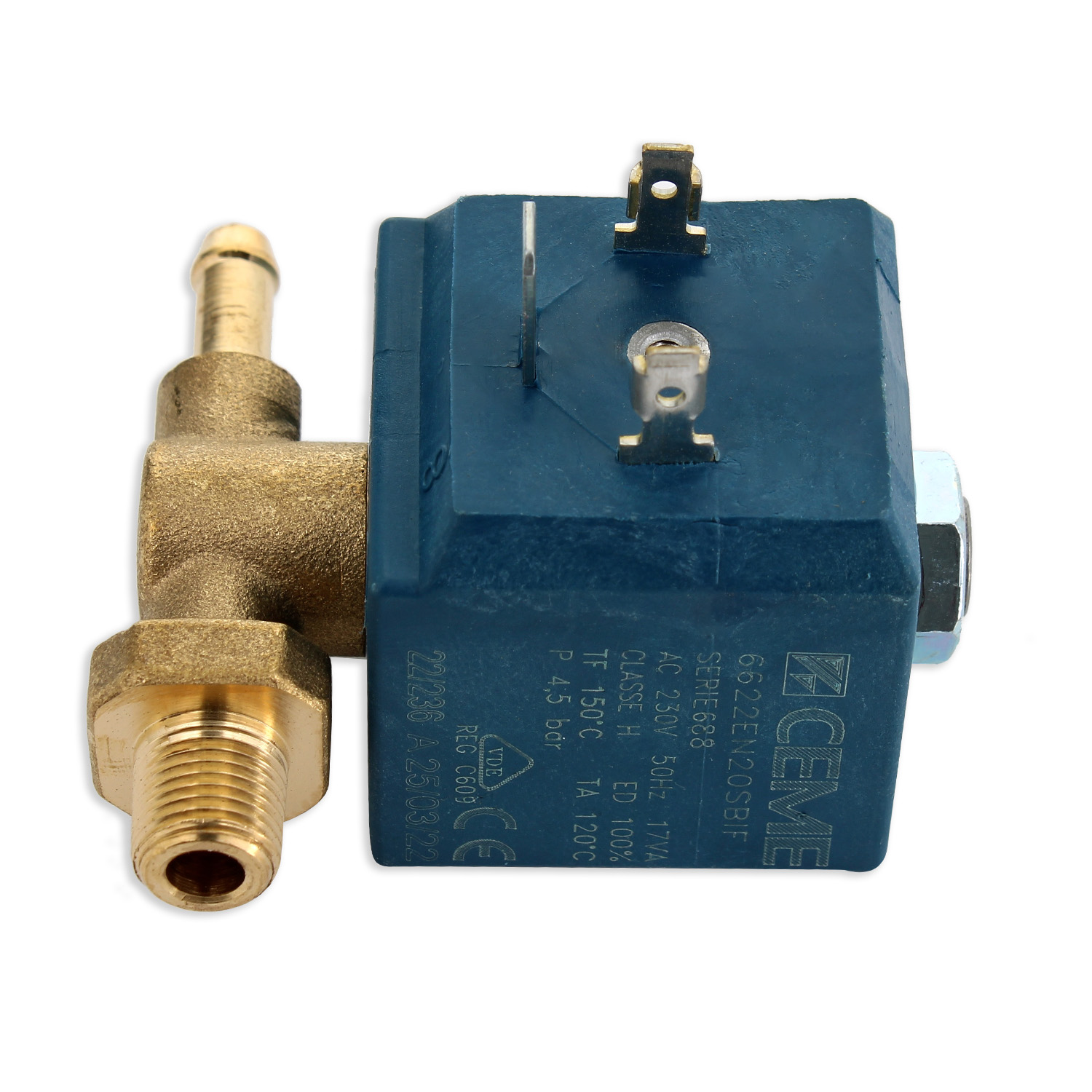 Elettrovalvola ceme attacco maschio 1/8 da 7w con portagomma in linea