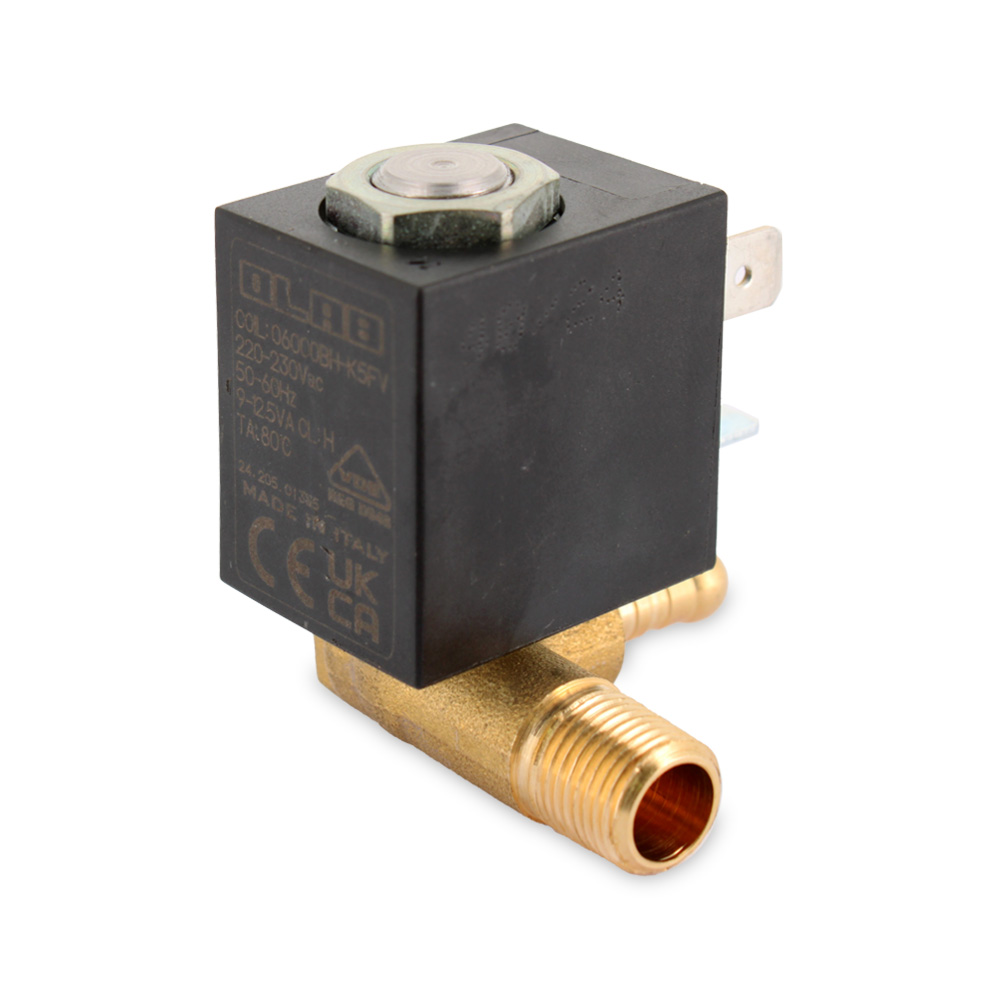 Elettrovalvola olab attacco maschio 1/8 230v - 4w - 50hz con portagomma 90° dest