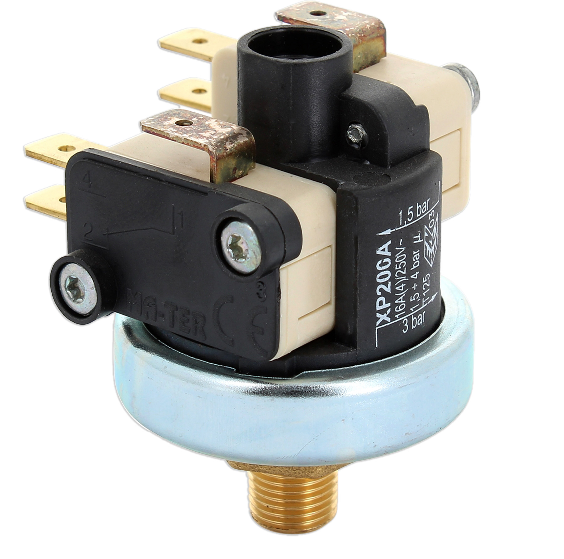 Pressostato mater attacco 1/8 taratura 3 bar - doppio micro - 3 + 3 contatti