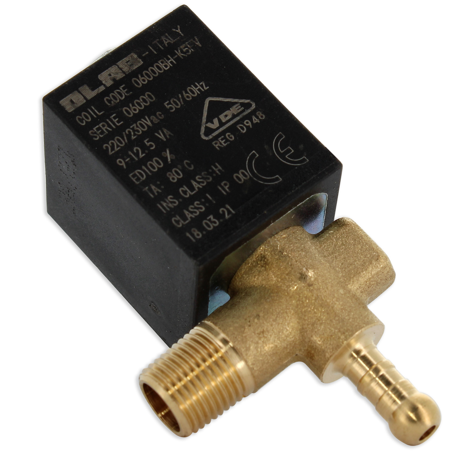 Elettrovalvola olab attacco maschio 1/8 230v - 4w - 50 hz con portagomma angolar