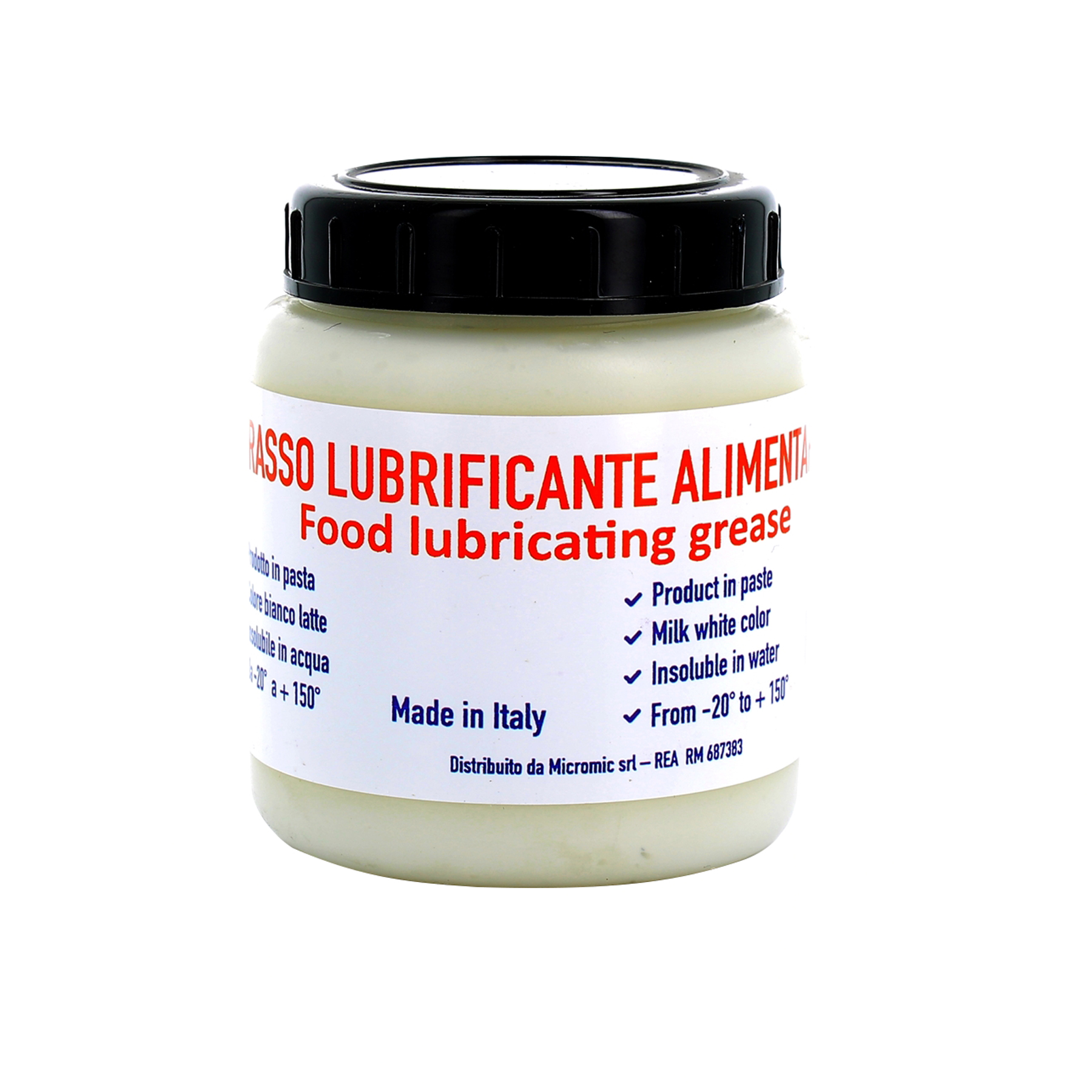 Grasso lubrificante alimentare in barattolo da 100 gr colore bianco da -20° a +1