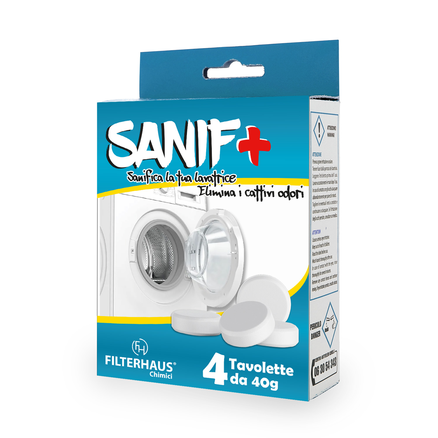 Sanif+ antimorchia per pulizia radicale lavatrice 4 tavolette da 40 gr s235