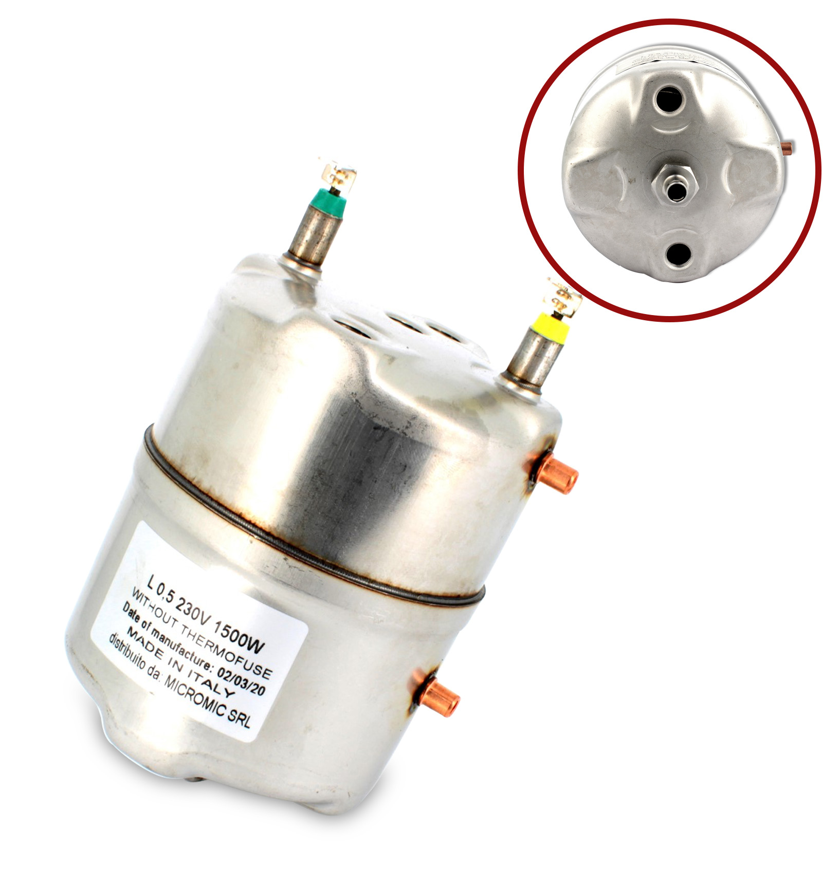Caldaia inox con raccordo centrale filettato 1500w 230V adattabile