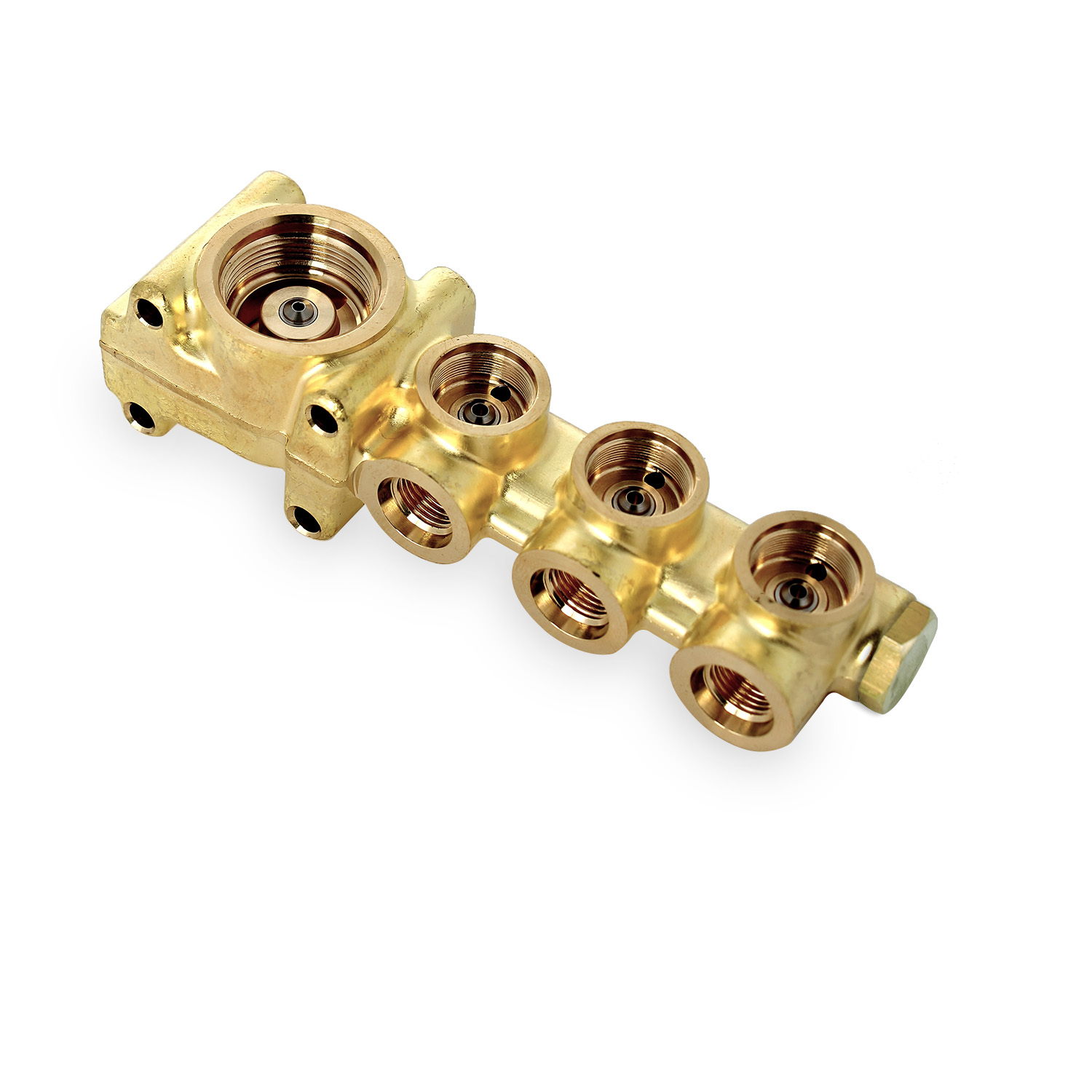 Blocchetto ottone 4 elettrovalvole high performance con inserti inox completo di