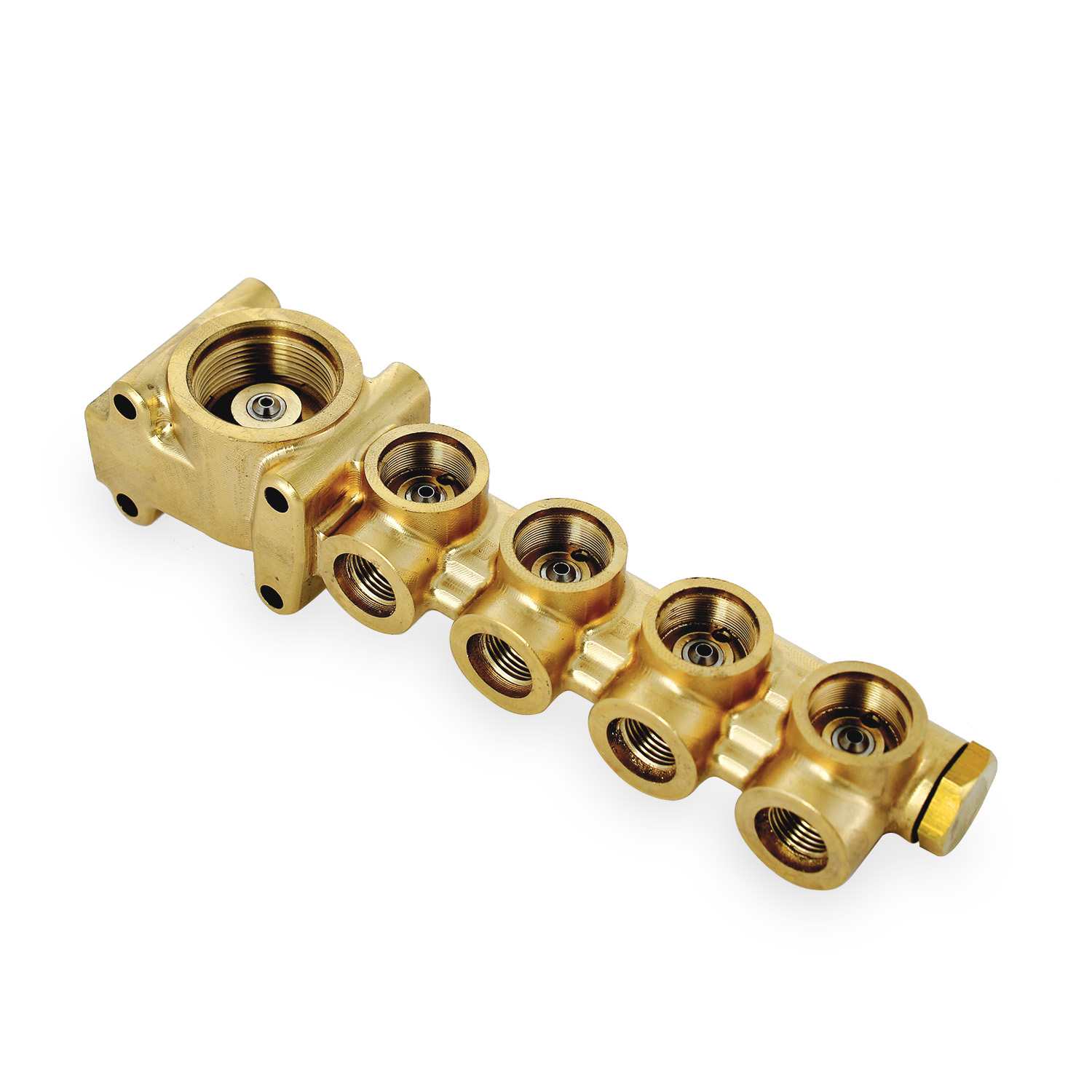 Blocchetto ottone 5 elettrovalvole high performance con inserti inox completo di