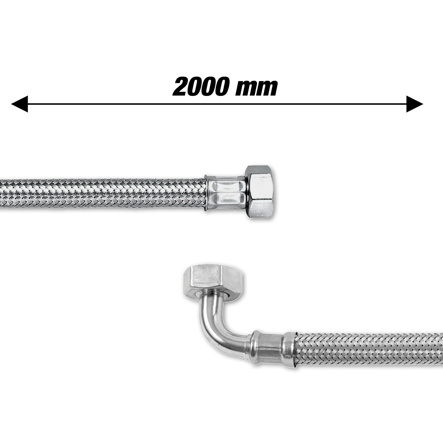 Tubo carico acqua lunghezza 2000mm interno EPDM esterno trecciato inox aisi 304