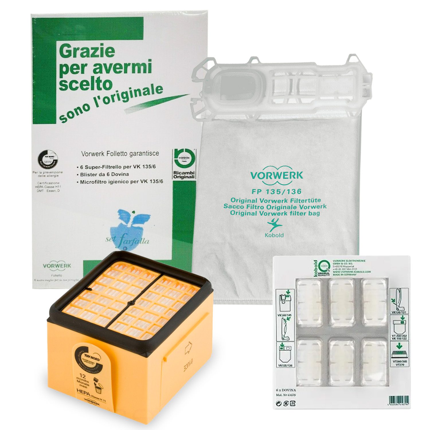 SET FARFALLA Sacchetti in microfibra per modelli VK135 e VK136 con profumini DOV