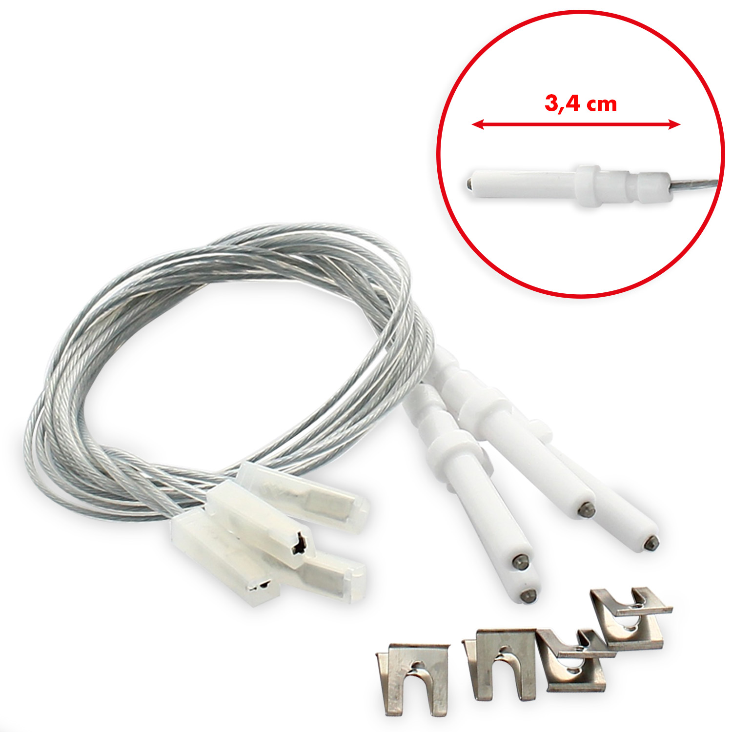 Kit da 4 pz candelette accensione cucina complete di fermi, lunghezza totale can