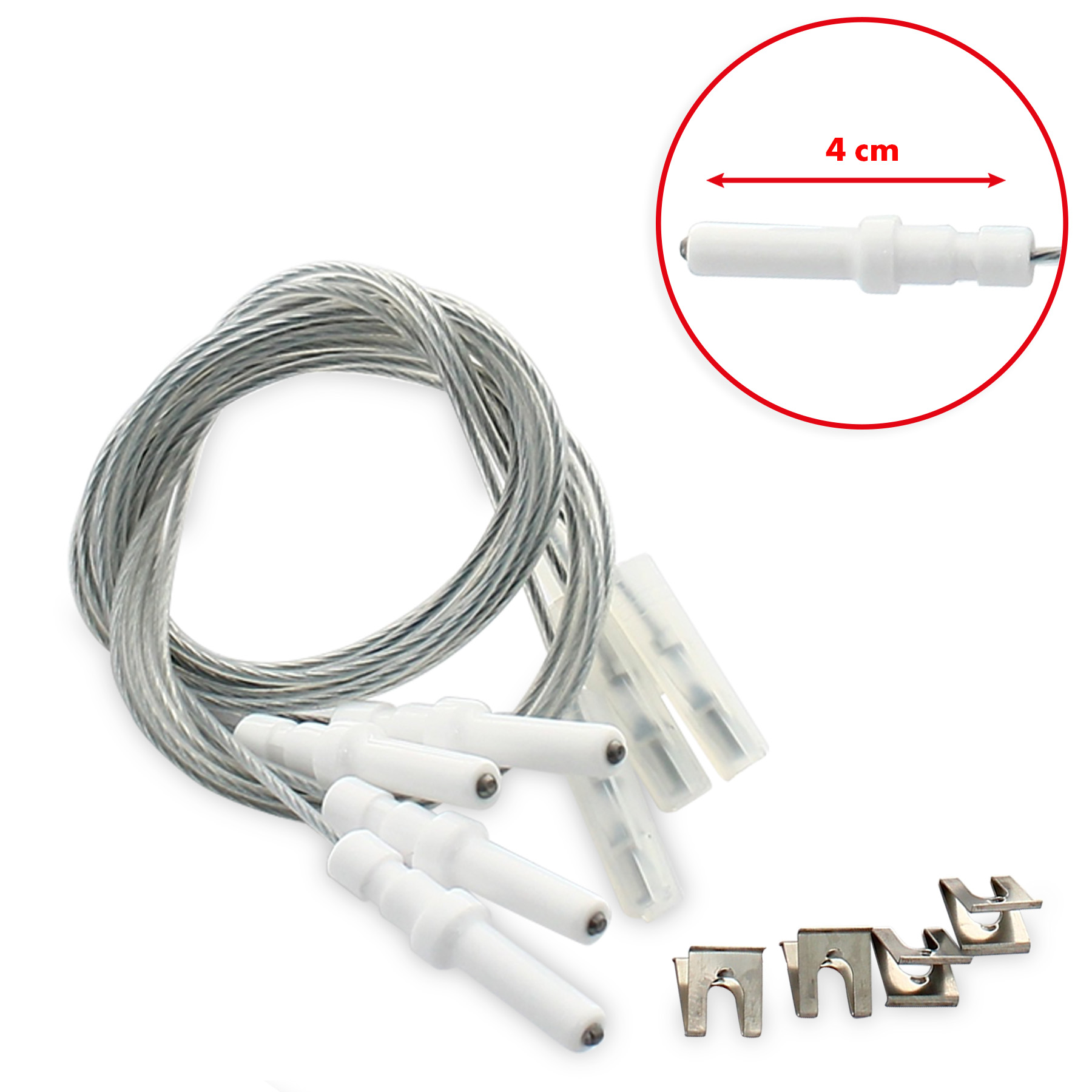 Candelette accensione cucina complete di fermi, kit 4 pz, lunghezza totale cande